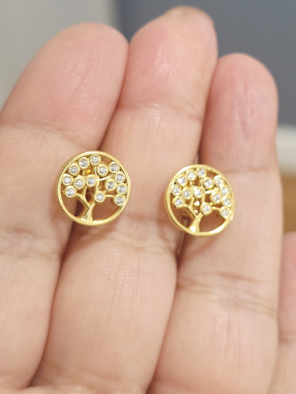 14k Gold Plated Tree of Life Crystal Stud Earrings